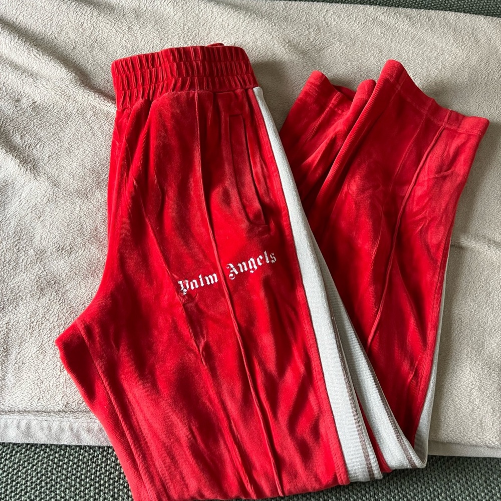 Palm Angels Red Joggers with Gold Stripes